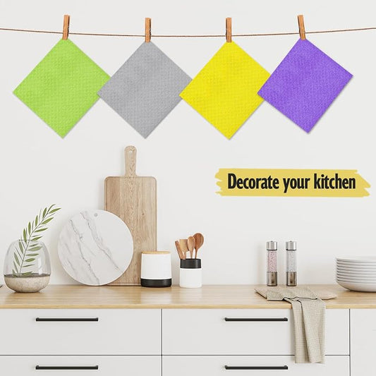 MoLKENE Swedish Dishcloths for Kitchen | 6 Pack Absorbent Cellulose Sponge Cloths Washable | Non-Scratch Reusable Paper Towels Quick Drying Cleaning Cloths - Yellow