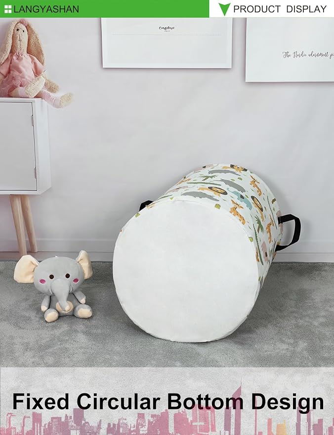 Round Laundry Basket Collapsible Storage Hamper Organizer Animal | Waterproof Canvas Foldable Baskets with sturdy Handles Multi-scene Organizer for Home Play Bedroom Gift Bin