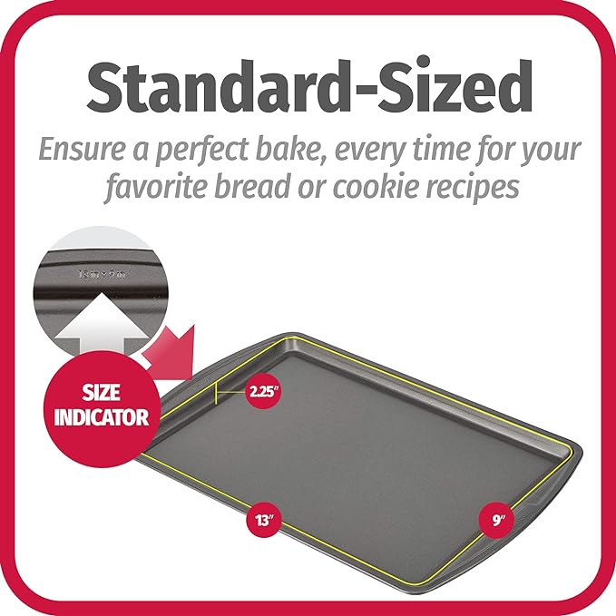 GoodCook Everyday Baking Sheet Set Nonstick Carbon Steel Standard-Sized Cookie Sheets for Even Baking, Bakeware Set Includes 3 Pans with Scratch-Resistant Finish, 13x9-Inch, Gray