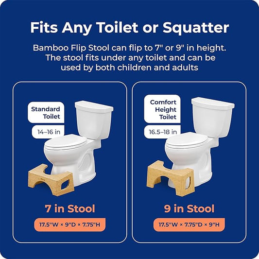 Squatty Potty Bamboo Flip Stool (7″ & 9″ Adjustable) + Plant‑Based Flushable Wipes Bundle — Enhanced Bathroom Posture & Fresh Clean