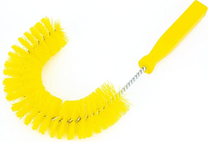 SPARTA Plastic Hook Dusting Brush, Clean-In-Place, Galvanized Wire with Threaded Hole for Dusting Surface of Curved Drains and Pipes, 11.5 Inch Length, Yellow