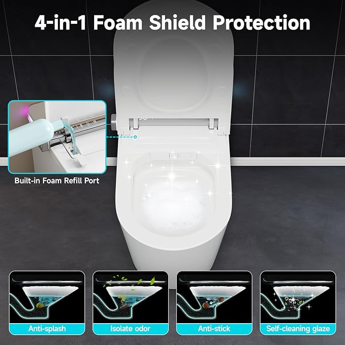 Smart Toilet with Tank Built in, Elongated Bidet Toilet with 1000g MAP Powerful Flush, ADA Comfort Height, Auto Open/Close Lid, UV-C Light, Foam Shield, Heated Seat, Warm Water, Dryer
