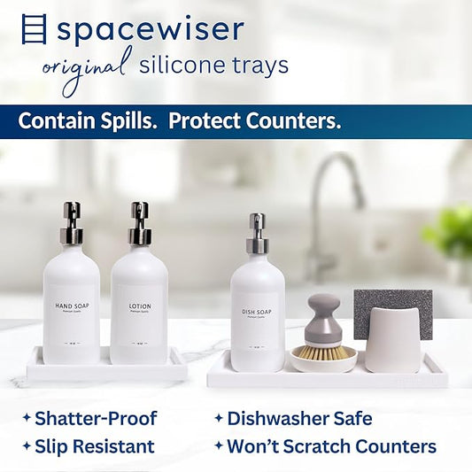 Spacewiser Countertop and Vanity Tray - 2 PC (11” and 7”) Shatterproof Silicone Kitchen and Bathroom Trays for Counter, Kitchen Soap Dispenser Tray, Vanity Trays for Bathroom, Perfume Key Tray