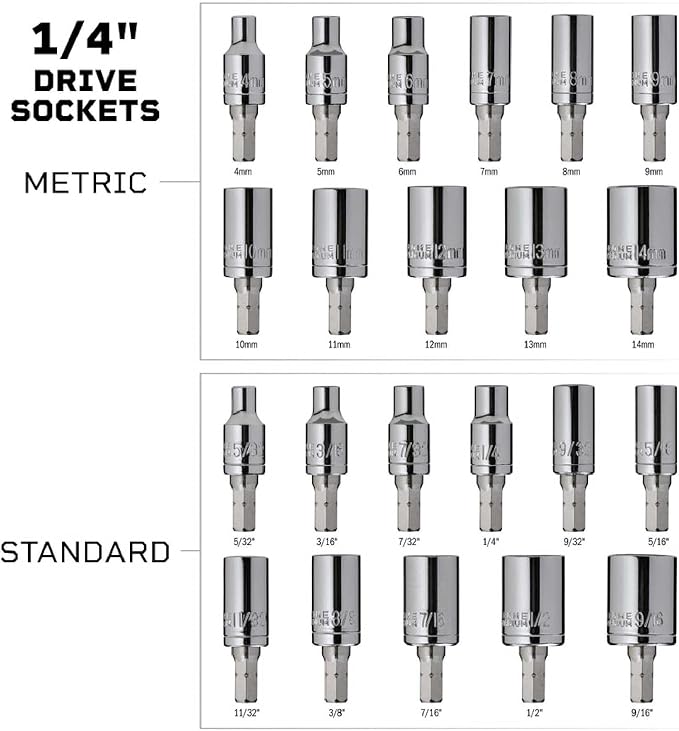 Fix It Sticks All-Purpose 22 Pieces 1/4 Inch Drive Socket Tool Set | SAE 5/32"-9/16" Metric 4mm-14mm Sizes