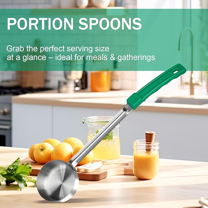 4 Ounce Solid Stainless Steel Portion Control Ladle Spoon - Pizza Sauce Serving Spoons Portion Ladle for Sauces, Perfect for Weight Watchers, Buffets, Parties