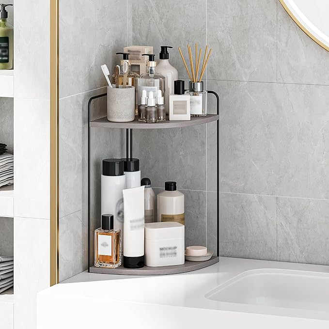 Forest Angle Bathroom Counter Organizer,Countertop Organizer,Vanity Organizers,Bathroom Storage,Bathroom Sink Caddy,Counter Shelf,Corner Counter,Corner Shelves(Black-Grey)