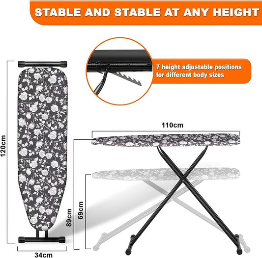 Ironing Board, Compact Ironing Board 13x43 Ironing Area with Extra Thick Height Adjustable Ironing Boards, Stable Structure, Easy to Fold,Silicone Iron pad