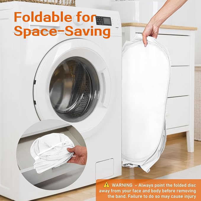 Durable Collapsible Foldable Mesh Pop Up Laundry Basket, 3 Compartments Easy to Carry & Sort Clothes Hampers for Home, Dorm, Travel White