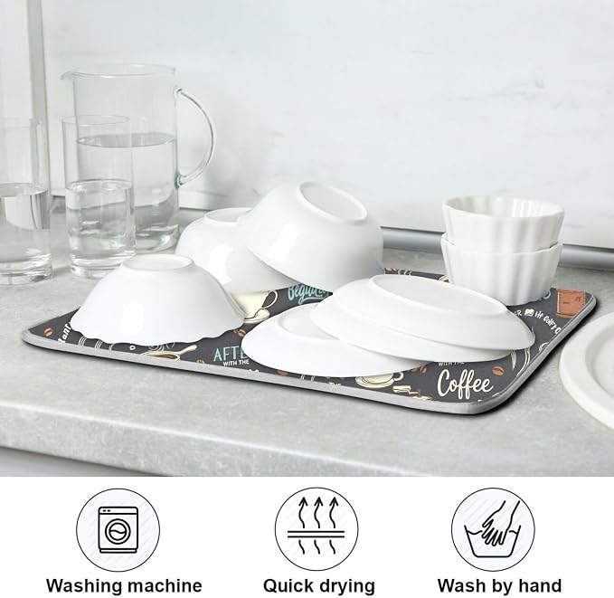 Coffee Mat Coffee Cup Drying Mat Coffee Maker Mat for Tabletop, Coffee Lover Microfiber Dish Drying Mats Cafe Bar Kitchen Spill Mat 18x24 Inch Large