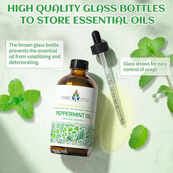 EVOKE OCCU Peppermint Oil for Spray, Hair, Aromatherapy, Diffuser | Refreshing Minty Aroma for Home, Kitchen & Daily Use - 118mL / 4.16 fl oz