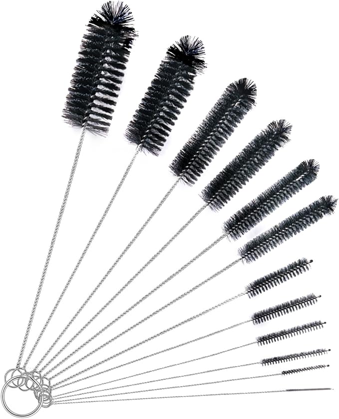 Brush Family Straw Cleaner Brush Set,12 Pieces Extra Long Pipe Water Bottle Brushes for Cleaning Reusable Drinking Straws,Bird Feeders,Pipes,Black (12pcs Different diameters Set)
