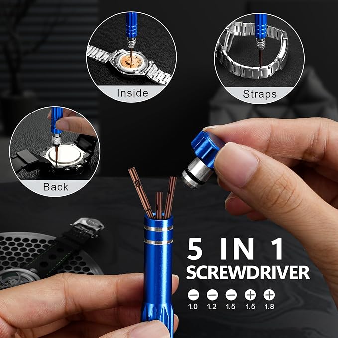 JOREST Watch Repair Kit + Watch Press Tool, Battery Replacement, Strap Adjustment, Wrench Opening Back Cover, Case Opener/Closer, Link Remover Sizing Bracelet, Screwdriver Band Pin Removal, Spring Bar