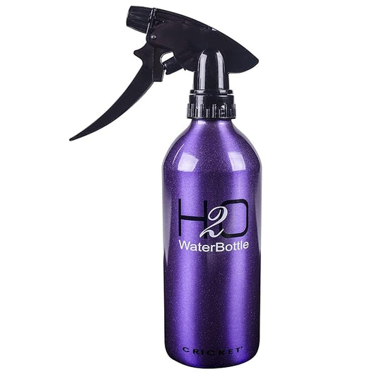 Cricket H2O Water Spray Bottle for Hair Mist – Continuous Stream, Adjustable Nozzle & Stronger Spray Bottles, Durable Aluminum, Refillable for Hair Styling & Barber Use – 13.5 oz, Sparkle Purple