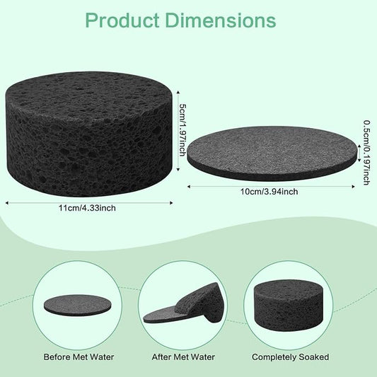 3-Pack Large Sponge, Kitchen Sponges, Handy Sponges, Cellulose Sponges, Dish Washing Sponge, Natural Sponge, Car Washing Sponge, Eco Friendly Sponge (Round, 4" X 4" X 2"), Black