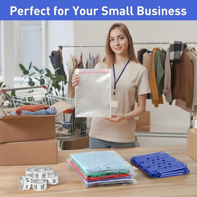 BoxLegend Shirt Folder Board with 11x14 T Shirt Bags and 7 Sizes Stickers | Perfect folds every time, Professional packaging, Perfect for small businesses