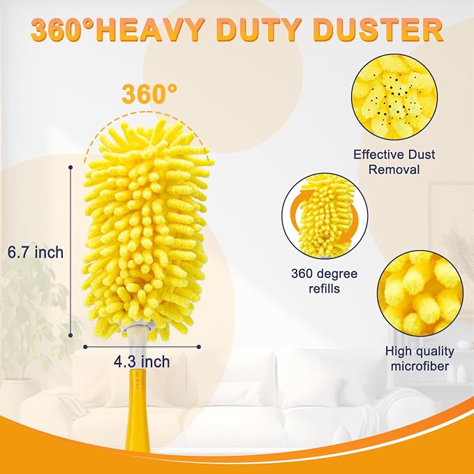 KeFanta Reusable Duster Refill for Swiffer, 8Pcs with 1 Handle | 360° Heavy Duty Duster Refills , Washable Microfiber Dusters for Cleaning