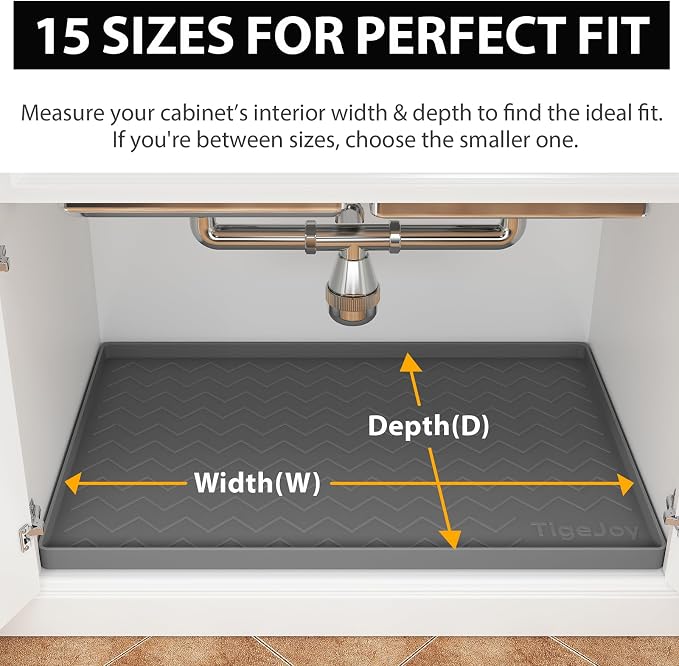 TigeJoy 34" x 22" Under Sink Mats for Kitchen Waterproof, Leak-Proof Silicone Mat Sink Protector and Cabinet Liner, Kitchen Essentials Organizer and Storage, Boot or Shoe Tray, Pet Feeding Mat