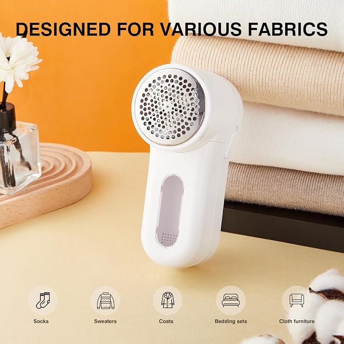 Fabric Shaver, Lint Remover Rechargeable, Electric Portable Sweater Defuzzer Digital LED Display to Remove Pilling for Clothes, Furniture, Sweater, (White with one Shaver Blades)