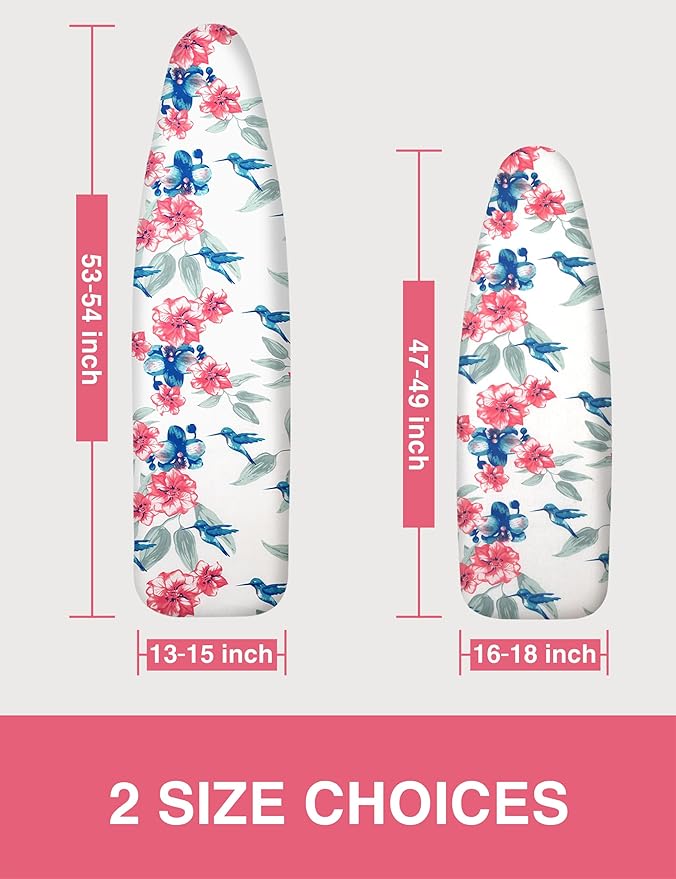 Ironing Board Cover and Pad 18"x49" Extra Thick Natural Cotton, Scorch and Stain Resistant Padding, Extra Wide Iron Board Cover with 4 Fasteners Heavy Duty Elastic Edge, Heatproof Flower