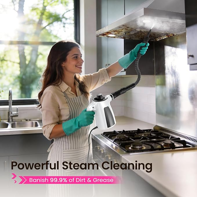 Steam Cleaner, Pressurized Handheld Multi-Surface Natural Steam Cleaner with 12pcs Accessory & Safety Lock, Portable Steamer for Cleaning Home, Kitchen, Bathroom, Car, Upholstery, Grout, Window