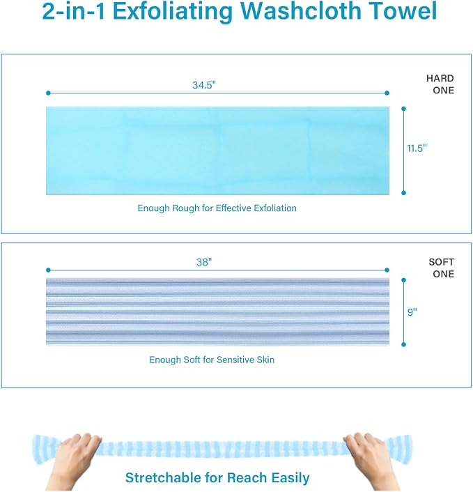 Yiclick 2pcs Back Scrubber for Shower Bath ,Exfoliating Body Scrubber, Body Exfoliator Loofah Luffa Sponge Net Rag Back Washer