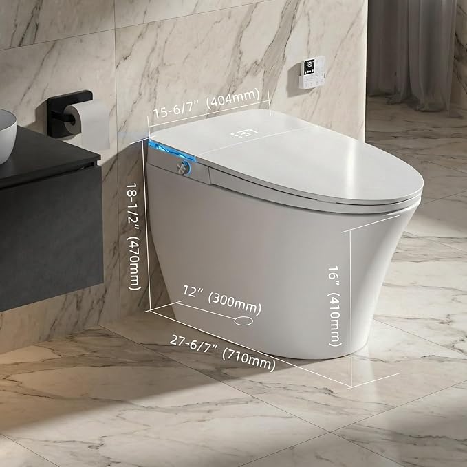 Smart Toilet with Bidet Built in by Onirap, Bidet Toilet with & Heated Seat, Tank Built in, Auto Flush and Close, Warm Water, Night Light and ADA Comfort Height for Bathroom,V12E