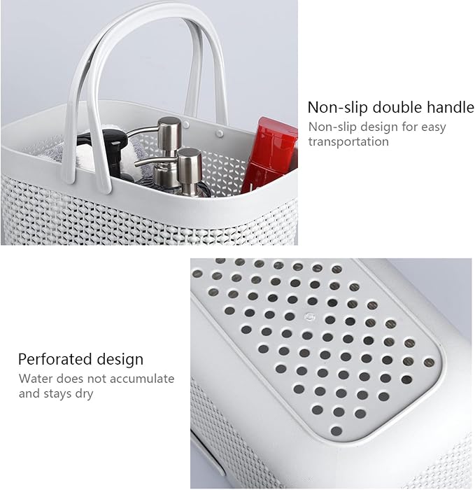 Plastic Protable Shower Caddy Basket, Storage Organizer, Grey, 2 Pack | Bottom Drain Holes, Keep Dry, Sturdy and Durable, Easy to Carry for Bathroom, Kitchen, Dorm Room, RV, College