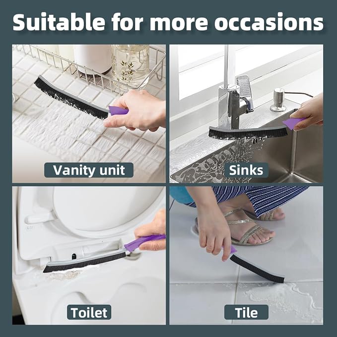 TQRR 2 Pcs Toilet Scrubber Brush, Bathroom Cleaning Brush with Hanging Hole | Multifunctional Hard Bristle Crevice Cleaning Brush,Gap Brush, Cleaner Tools for Sinks, Tub, Shower, Tile, Grout (4, Purple)