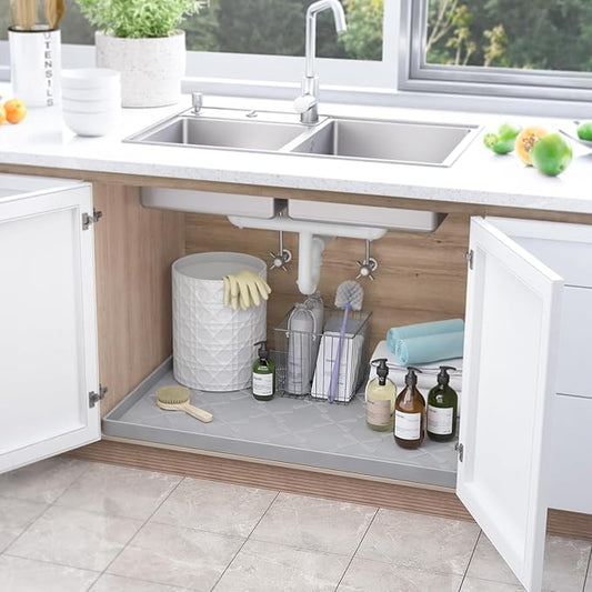 SIKADEER 37" x 22" Under Sink Mat Waterproof, Silicone Mat Kitchen Drawer Shelf and Cabinet Liner, Sink Protector for Kitchen Organizers and Storage, Boot Tray Pet Food Mats