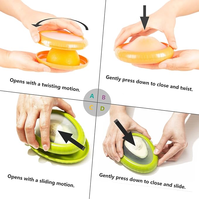 SOOPLEU Avocado Saver & Onion Storage, 4Pcs Silicone Fresh Produce Holder | Keep avocados fresh! 4Pcs silicone holder for tomato, lemons, garlic & produce. Ideal fridge fruit vegetable containers.
