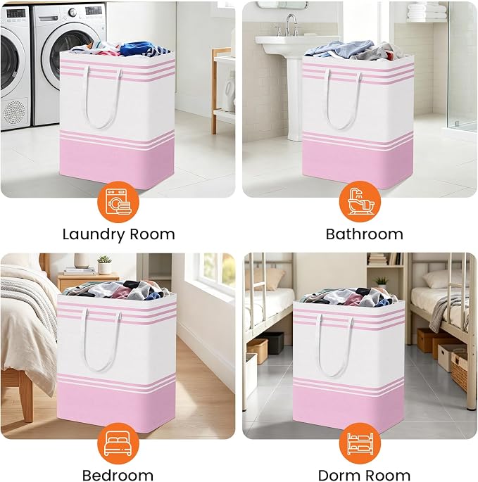 TranquilRelax 3-Pack Laundry Basket, Laundry Hamper, Pink-125L | Freestanding&Water-Resistant Laundry Hamper, Collapsible Tall Clothes Hamper with Carry Handles for Clothes, Laundry Basket