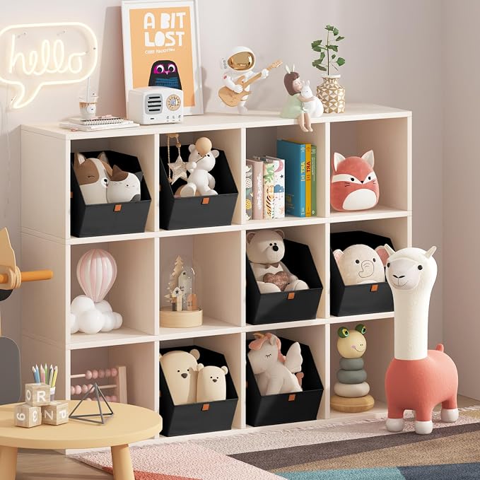 Homsorout Fabric Closet Storage Cubes - 10 Pack Square Storage Bins with Dual Handles for Clothes, Towels, Toys, Cube Storage Organizers for Bedroom, Nursery, Shelves, Closet, Small Spaces, Black