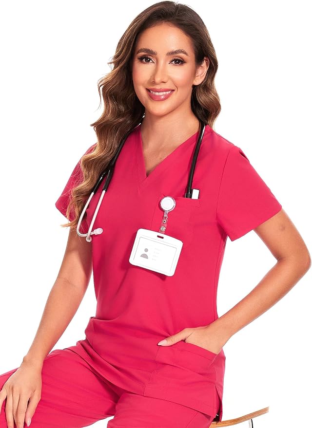 Scrubs Tops for Woman - Soft Stretch, V-Neck Tops | 3 Pockets, Side Split Design, Short Sleeve, Breathable & Lightweight Nursing Shirt, Easy-Care Fabric for All-Day Comfort