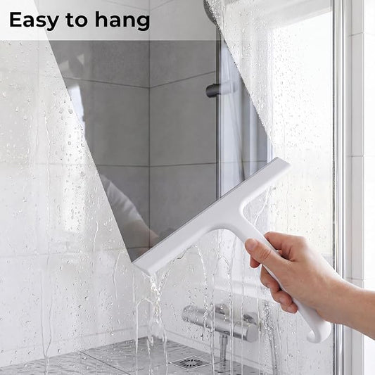 wlich Squeegee for Shower Glass, 10" Shower Squeegee for Glass Doors, White | One-piece no-drill design, flexible silicone squeegee for window cleaning, streak-free cleaning bathroom, easy installation