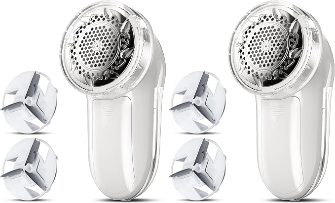Bymore Fabric Shaver, Lint Remover, Lint Shaver Defuzzer Sweater Shaver for Clothes and Furniture with AC Adapter Pill Fuzz Remover-White (Pack of 2)