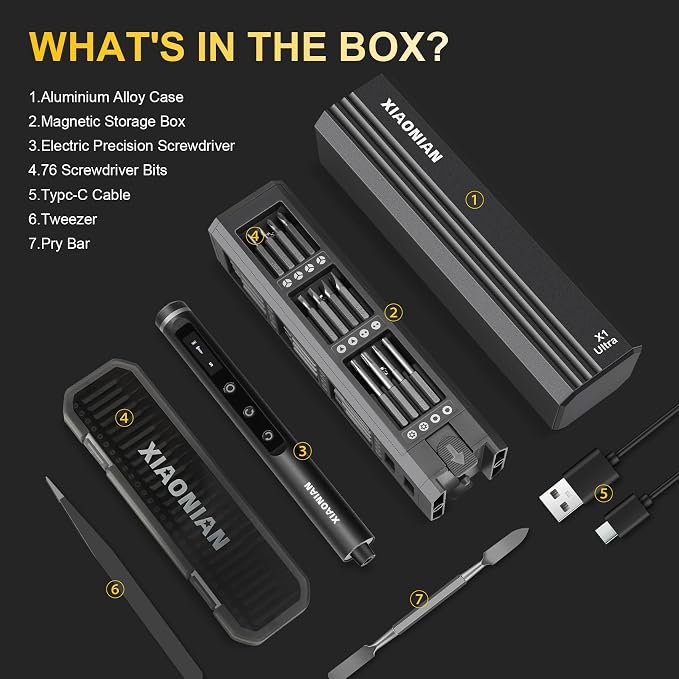 3.7V Precision Electric Screwdriver Set,76 IN 1 Mini Electric Screwdriver Cordless Set with USB Charging,5 Torque Settings Repair Tool Kit for Electronics Phone Camera Laptop Watch