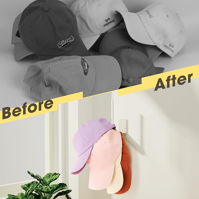 Durmmur 2 Pack Hat Racks for Baseball Caps, Acrylic Hat Organizer, Hat Hooks for Wall, Hat Holder Storage Organizer, Hat Hanger Strong Adhesive/Wall Drilled for Door, Bedroom, Closet(Clear 6 in)