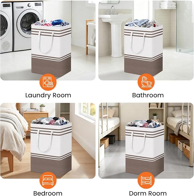 TranquilRelax 3-Pack Laundry Basket, Laundry Hamper, Khaki-75L | Freestanding&Water-Resistant Laundry Hamper, Collapsible Tall Clothes Hamper with Carry Handles for Clothes, Laundry Basket