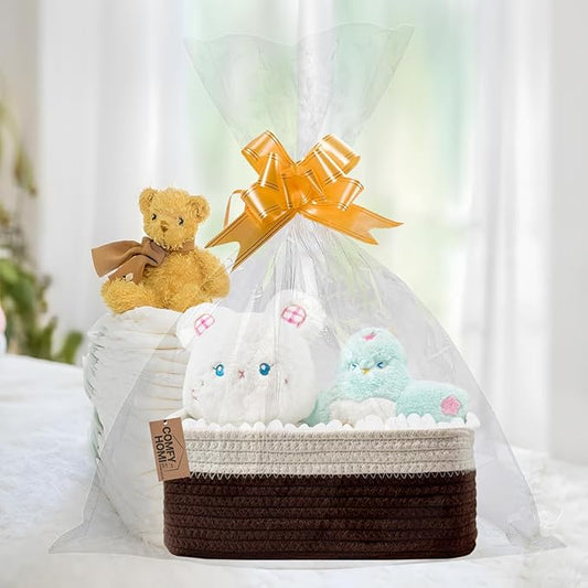 COMFY-HOMI 11.5"x7.5"x4.7" Storage Baskets for Organizing | Cotton Rope Woven Basket | Toy Storage Bin Box | Basket for Shelves, Closet Organizer Bin, Decorative Closet Shelf, 1 Pack,dark brown/white