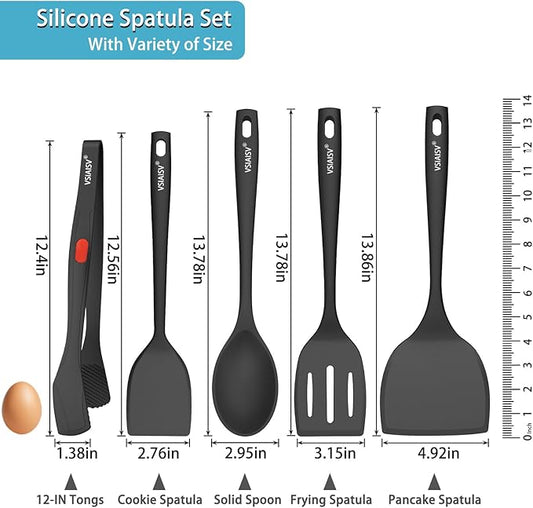 Silicone Spatula Turner, 600°F Heat Resistant Spatulas for Cooking, BPA Free, Flexible Rubber Kitchen Utensils Set Flipper for Eggs, Pancakes, Fish, Burgers, Dishwasher Safe (5 Pack, Black)
