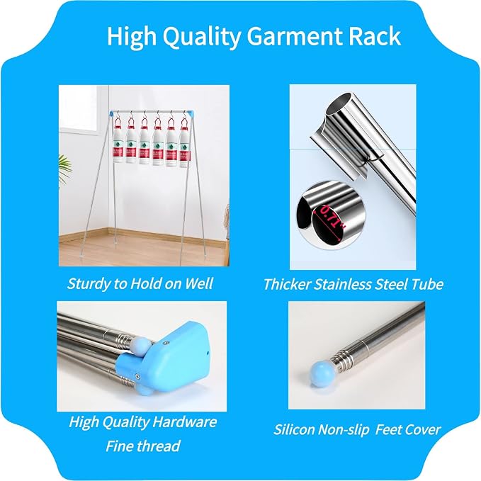 Portable Travel Garment Rack, Stainless Steel Foldable Drying Clothes Rack | Mini Drying Racks for Travel, Camping, Hotel Room, Laundry, Dance, Indoor, Outdoor