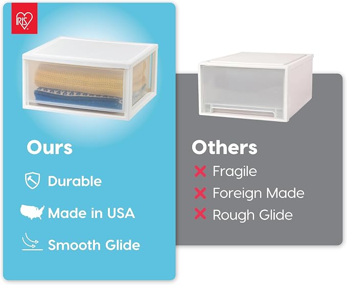 IRIS USA 2-Pack, 47 Qt. Extra Large Stacking Drawer with Clear Door, White | Store shoes, clothing, linens, pantry items, and household essentials with organized storage for everyday needs