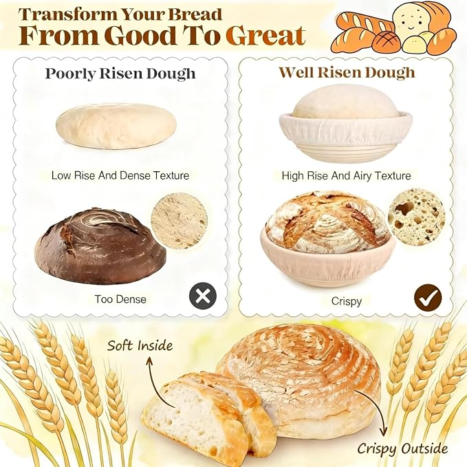 Sourdough Bread Baking Supplies Kit, Banneton Bread Proofing Basket 9" Round, Starter Jar,Complete Sourdough Tools Ideal Gifts for Mom Wife Women Bakers