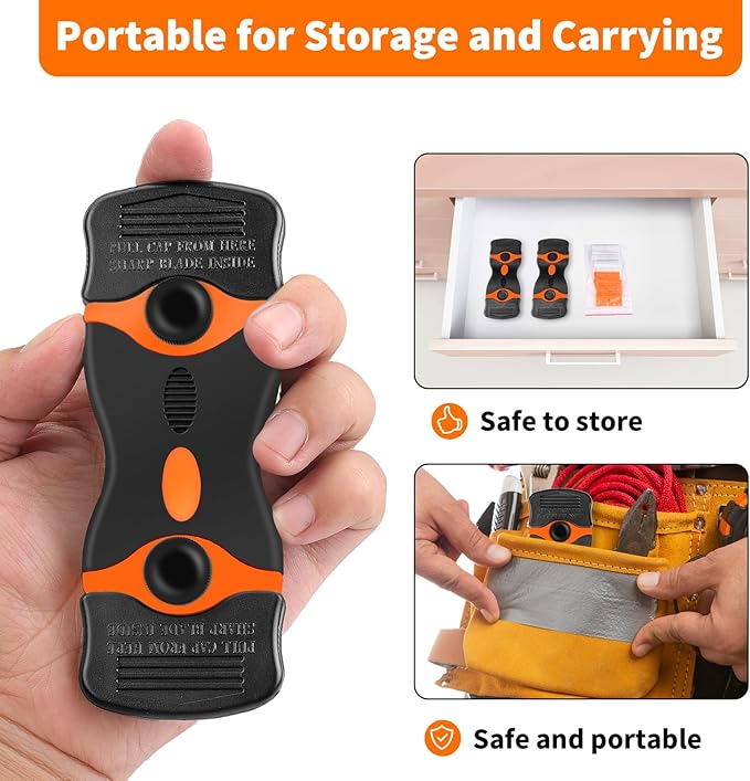 Razor Blade Scraper Tool - Razor Scraper with 40 Metal & Plastic Blades | Scrapper for Cleaning Paint, Decal, Adhesive, Label & Caulk, Glass Scraper for Window, Cooktop, Oven & Stove Top(Orange)