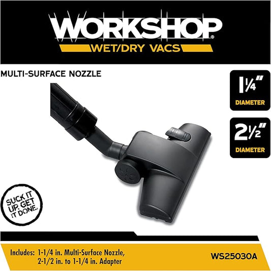 WORKSHOP Wet/Dry Vacs Shop Vacuum Accessories WS25030A Carpet and Hard Floor Nozzle Vac Attachment for Wet Dry Vacuum Cleaners, Fits Most 1-1/4-inch and 2-1/2-inch Extension Wands