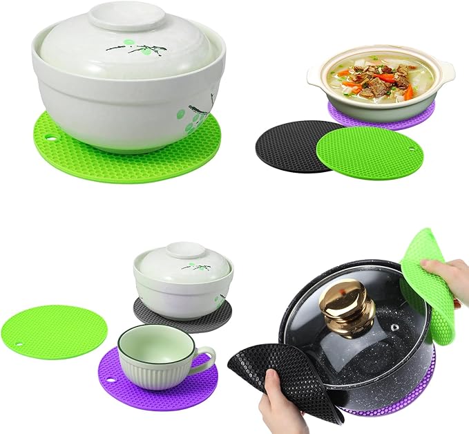 3Pcs Rubber Jar Opener,Round Large Jar Opener Gripper Pad,Multipurpose Kitchen Non-Slip Coasters for Weak Hands - 6.7x6.7inch (Black,Green,Purple)