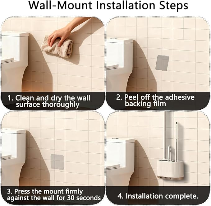 4 in 1 Toilet Cleaner Brush Toilet Bowl Brush and Holder Set Silicone Toilet Brush,Stuff Floor Standing or Wall Mounted Toilet Scrubber Without Drilling (White)