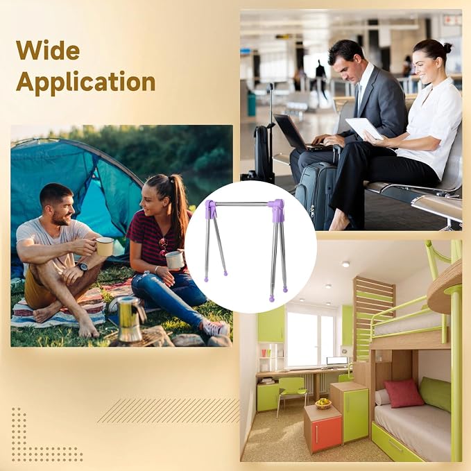 Portable Clothes Rack for Travel, Stainless Steel Folding Clothes Drying Rack, Adjustable Height and Length, Compact Design for Easy Carrying, Travel-Friendly Violet Clothes Rack
