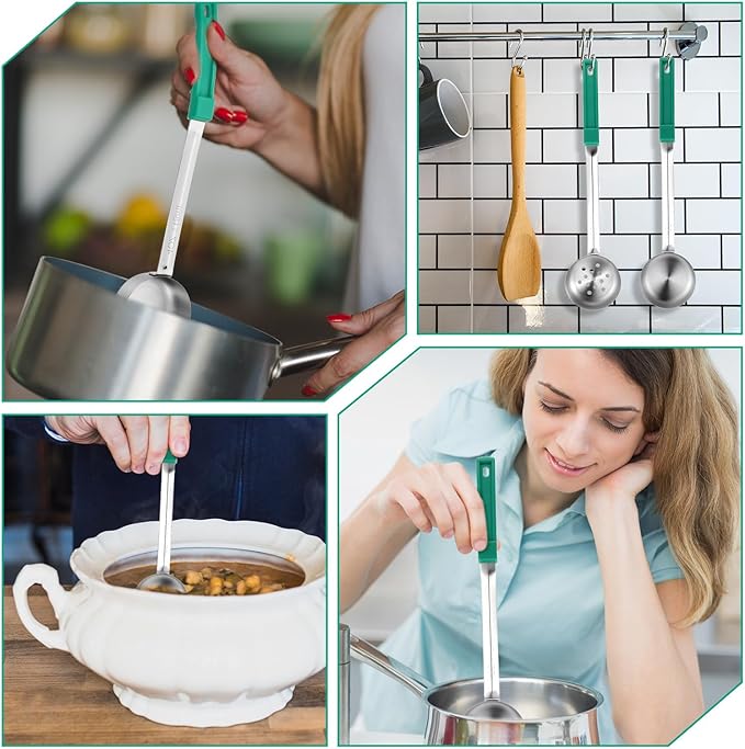 6 Pcs Portion Control Serving Spoons, Stainless Steel Measuring Ladle Scoops with Plastic Handle, 4 Oz Slotted and Unslotted Food Measuring Utensils for Weight Loss, Restaurants, Home