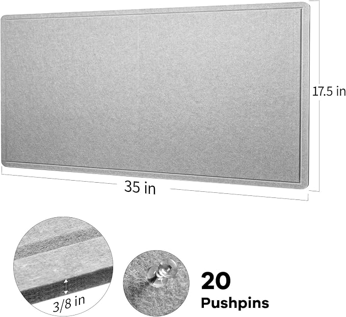 Felt Bulletin Board 35x18 inches, Decorative Pin Board for Home & Office | Cork Board Alternative for Wall with Push Pins, Display Mood Board for Photos, Notes & Reminders